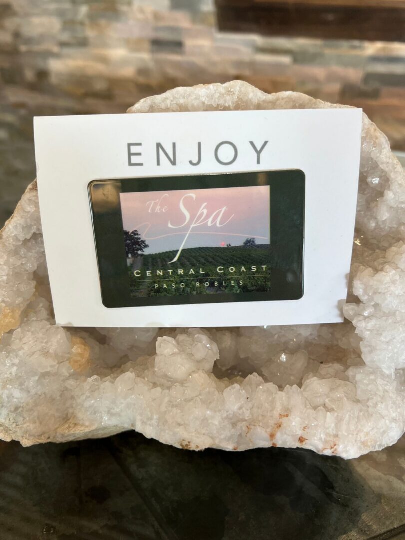 Spa gift card displayed in crystal geode